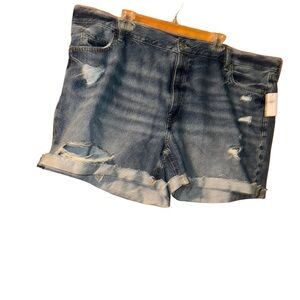 old navy high rise slouchy straight denim jean distressed cuffed short size 22
